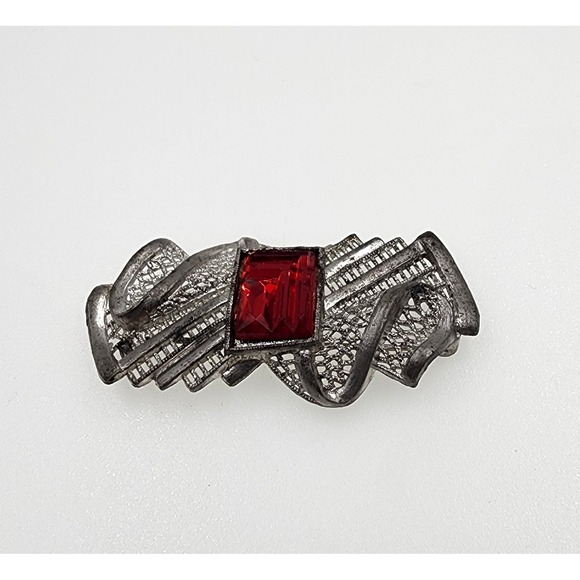 Jewelry - Vintage Little Nemo LN Brooch Art Deco Red Glass Filigree Silver Tone 1930s